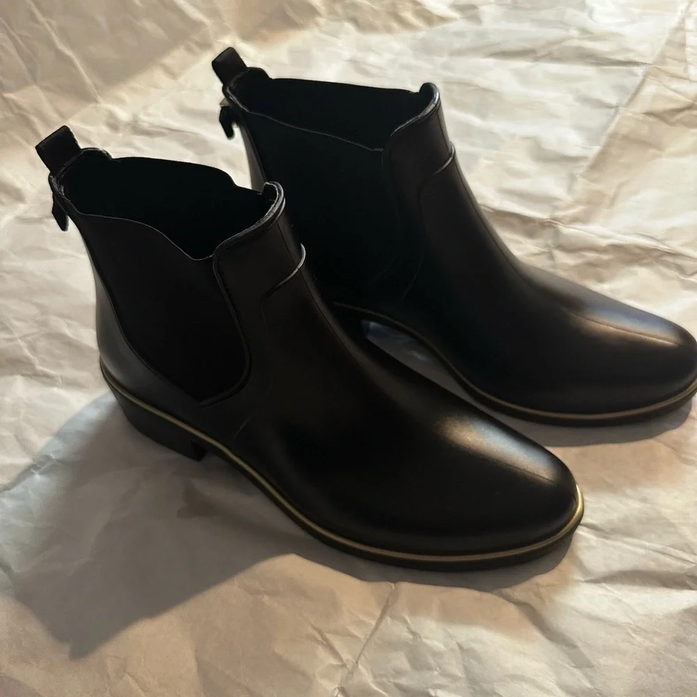 Kate Spade Black Ankle Booties with Gold Trim